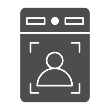 Misafir katı ikon, akıllı ev sembolü, beyaz arkaplanda insan tanıma vektör işareti, mobil konsept ve web tasarımı için kabartma biçiminde House video fon simgesi. Vektör grafikleri.