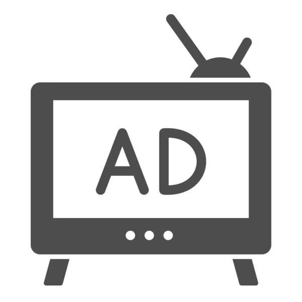 TV 는 단단 한 아이콘을 사용 한다. 텔레비전 미디어 광고 심볼 (glyph style pictogram) 은 흰색 배경의 글 리프 스타일의 픽토그램이다. 모바일 컨셉 과 웹 디자인을 위한 마케팅 사인. 벡터 그래픽. — 스톡 벡터