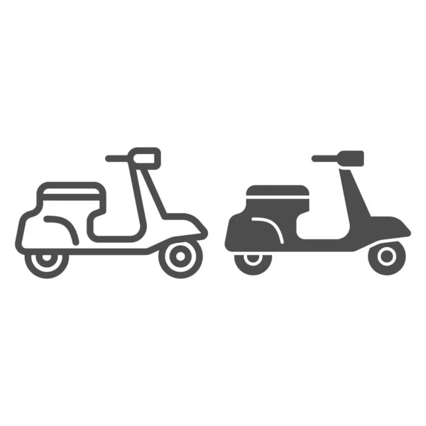 Klasik scooter hattı ve katı ikon, ulaşım sembolü, beyaz arka planda Moped vektör işareti, mobil konsept ve web tasarımı için taslak biçimli dağıtım motosiklet ikonu. Vektör grafikleri. — Stok Vektör