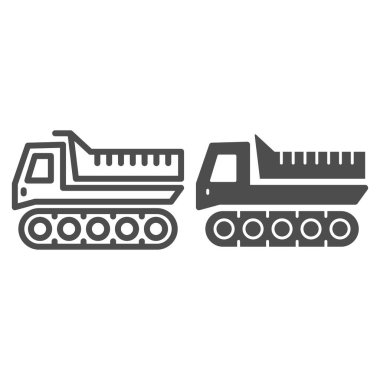 Kar küreme hattı ve katı ikon, kış taşıma sembolü, beyaz arka planda kros taşıyıcı işareti, tırtıl kar aracı ikonu ana hatları mobil tasarım ve web tasarımı. Vektör grafikleri.