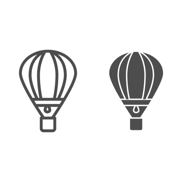 Linha de balão e ícone sólido, símbolo de transporte aéreo, sinal de vetor de balão de ar quente no fundo branco, ícone de transporte aerostático no estilo de contorno para conceito móvel e web design. Gráficos vetoriais . — Vetor de Stock