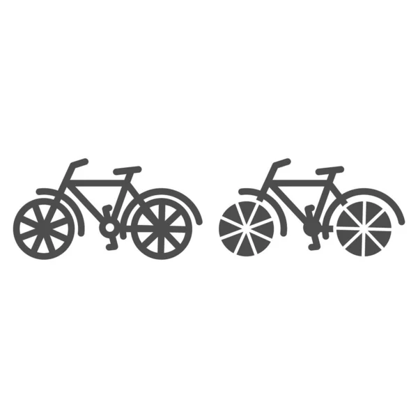 Linha de bicicleta e ícone sólido, símbolo de transporte de roda, sinal de vetor de bicicleta no fundo branco, ciclo retro com o ícone de pedais no estilo de contorno para o conceito móvel e web design. Gráficos vetoriais . —  Vetores de Stock