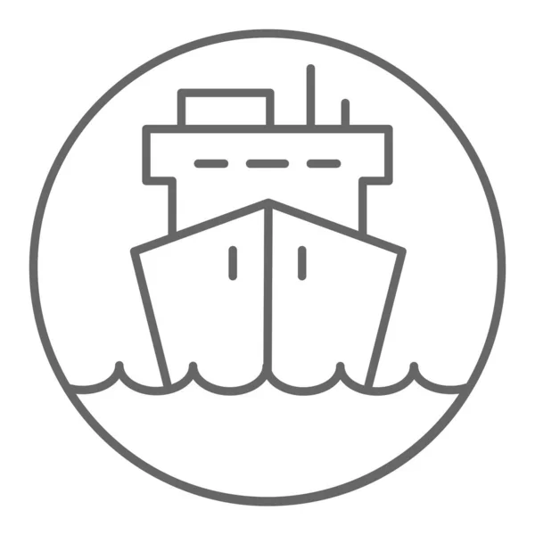 海の薄いラインアイコン、配信シンボル、白い背景に貨物船ベクトル記号、アウトラインスタイルのモバイルコンセプト、ウェブデザインで貨物船のアイコンで出荷。ベクトルグラフィックス. — ストックベクタ