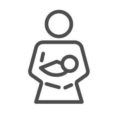 Anne ve bebek çizgisi ikonu, annelik kavramı, beyaz arka planda kolları vektör işareti olan anne kucağında taşınabilir konsept ve web tasarımı için ana hatlarıyla emzirme sembolü..