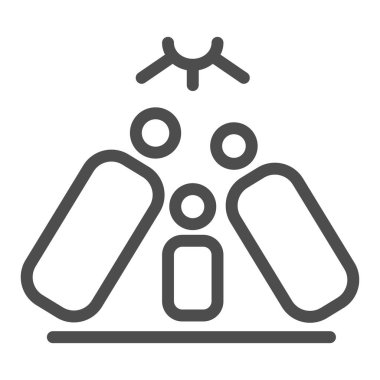 Anne ve baba bebek hattı ikonunu koruyor, 1 Haziran Çocuk Koruma Günü sembolü, aileler beyaz arka planda çocuk vektör işaretini koruyor, Happy aile ikonu ana hatlarda. Vektör grafikleri.