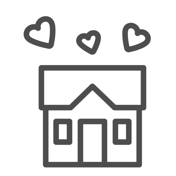 Будинок, повний значка любовної лінії, концепція солодкого будинку, будівля зі знаком серця на білому тлі, три серця під символом будинку в стилі контур для мобільного та веб-дизайну. Векторна графіка . — стоковий вектор