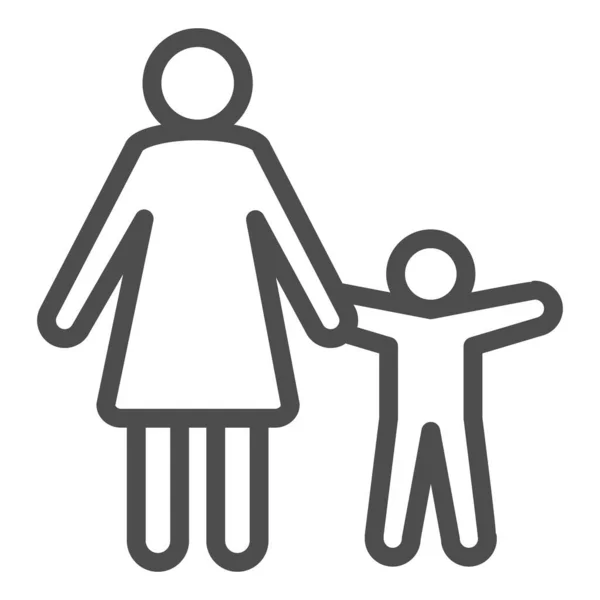 Madre con icono de línea infantil, símbolo de protección para niños, signo vectorial de silueta de padre e hijo sobre fondo blanco, icono de madre e hijo en estilo de esquema para móviles y web. Gráficos vectoriales . — Archivo Imágenes Vectoriales