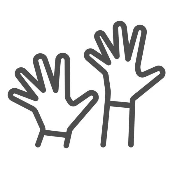 Bambini hands up line icon, 1 giugno concetto giornata di protezione dei bambini, due palme bambini nel segno dell'aria su sfondo bianco, alzato bambino mani simbolo stile contorno per cellulare e web. Vettore . — Vettoriale Stock