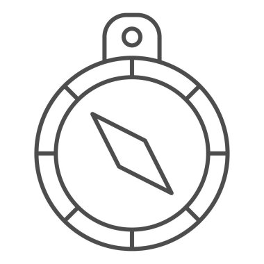 El pusula ince çizgi simgesi. Ok sembollü iş yönü pusulası, beyaz arkaplanda ana hatlı resim. Mobil konsept ve web tasarımı için pazarlama stratejisi işareti. Vektör grafikleri.