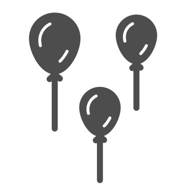 Balonlar katı ikon, çocukluk kavramı, hava helyum balonları vektör işareti beyaz arka planda, mobil konsept ve web tasarımı için üç balon sembolü. Vektör grafikleri.