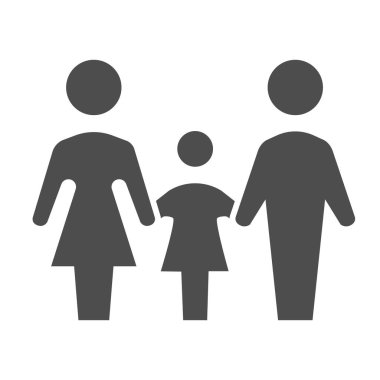 Aile simgesi, 1 Haziran Çocuk Koruma Günü konsepti, anne, baba ve kız beyaz arka planda imza, cep telefonu ve internet için çocuk sembolü olan ebeveynler. Vektör grafikleri.