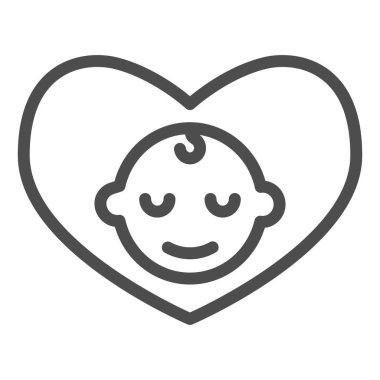 Kalp şeklindeki bebek, 1 Haziran Çocuk Koruma Günü konsepti, beyaz arka planda çocuk sevgisi tabelası, mobil ve web için sembol tasarımı tarzında sevimli bir çocuk. Vektör.