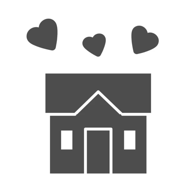 Maison pleine d'amour icône solide, concept de maison douce, la construction avec des cœurs signe sur fond blanc, trois cœurs sous le symbole de la maison dans le style glyphe pour la conception mobile et web. Graphiques vectoriels . — Image vectorielle