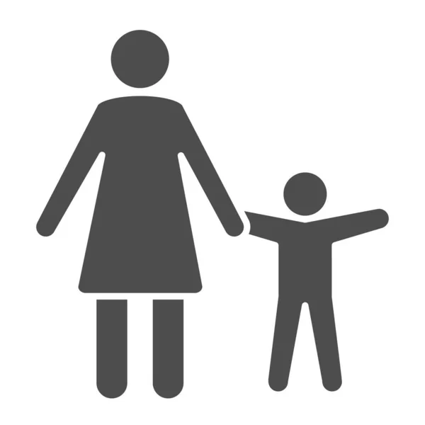 Mother with child solid icon, Children protection symbol, Parent and kid silhouette vector sign on white background, Mom and son icon in glyph style for mobile and web. Векторная графика . — стоковый вектор