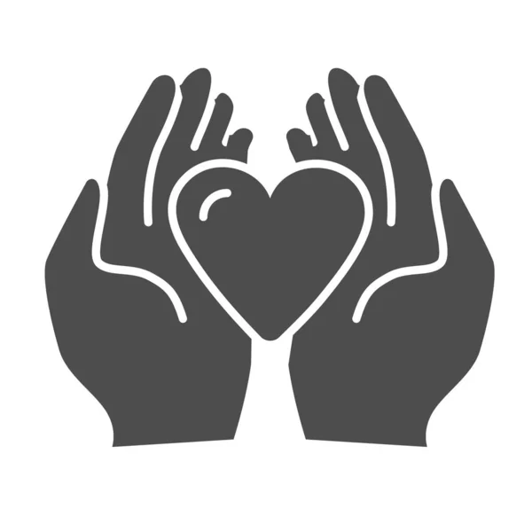 Coeur dans les paumes icône solide, amour ou concept de soins de santé, mains humaines tenant signe vecteur de coeur sur fond blanc, donnant symbole de coeur dans le style glyphe mobile et web design. Graphiques vectoriels . — Image vectorielle