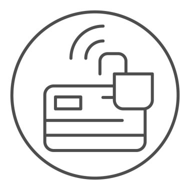 Kilitlenmemiş kredi kartı ince çizgi simgesi. Açık kilit vektör illüstrasyonlu plastik kart beyaza izole edildi. Elektronik ödeme güvenlik taslağı tasarımı, web ve uygulama için tasarlandı. Eps 10.