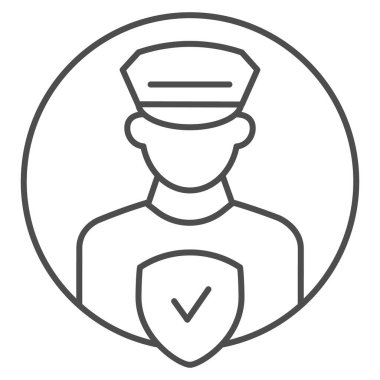 Polis memuru ince çizgi simgesini kontrol eder. Kontrol vektör illüstrasyonlu polis memuru beyaza izole edildi. Polis güvenlik tasarımı web ve uygulama için tasarlandı. Eps 10.