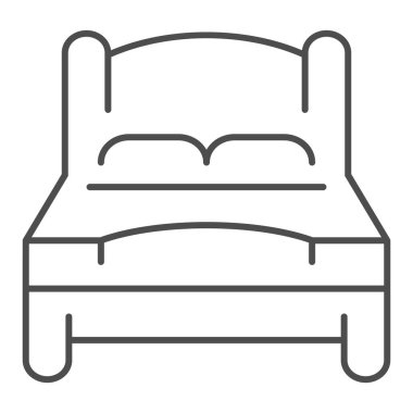 Yatak ince çizgi ikonu. Çift yatak vektör illüstrasyonu beyaza izole edildi. Çift katlı tasarım tasarımı, web ve uygulama için tasarlanmış. Eps 10.
