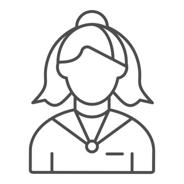 Dişi resepsiyonist ince çizgi ikonu. Yönetici vektör illüstrasyonu beyaza izole edildi. Kadın asistan tasarımı, web ve uygulama için tasarlanmış. Eps 10.