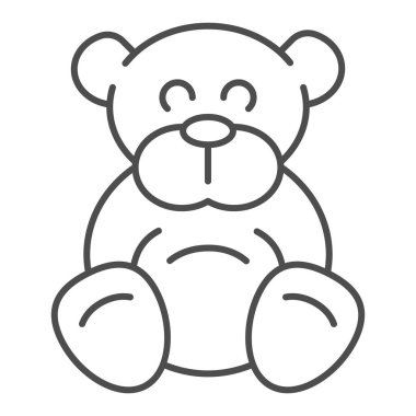 Oyuncak ayı ince çizgi ikonu. Pelüş oyuncak vektör çizimi beyaza izole edildi. Ted tasarım tasarımı, web ve uygulama için tasarlandı. Eps 10.