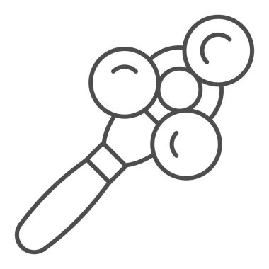 Çocuklar ince çizgi ikonuyla oynar. Beanbag vektör illüstrasyonu beyaza izole edildi. Bebek çıngırağı tasarımı, web ve uygulama için tasarlanmış. Eps 10.