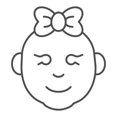 Küçük kız ince çizgi ikonu. Küçük kız gülen yüz vektör çizimi beyaza izole edilmiş. Çocuk yüz hatları tasarımı, web ve uygulama için tasarlanmış. Eps 10.