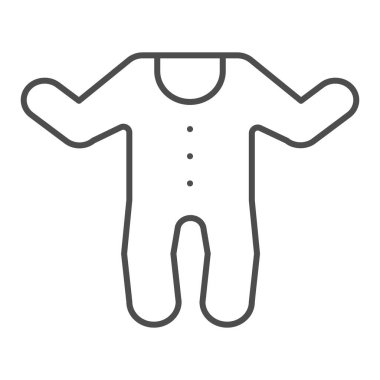 Bebek tulumu ince çizgi ikonu. Çocuğun tulumu beyaza izole edilmiş vektör çizimi. Bebek kıyafetleri tasarımı, web ve uygulama için tasarlanmış. Eps 10.