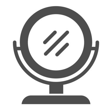 Yuvarlak makyaj aynası simgesi. Masa aynası çizimi beyaza izole edildi. Web ve uygulama için tasarlanmış masa aynası kabartma tasarımı. Eps 10.