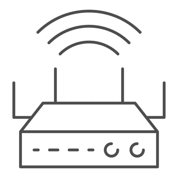 Bezprzewodowy router ikona cienkiej linii. Ilustracja wektora zasięgu Wi-Fi odizolowana na białym. Projektowanie stylu internetowego, zaprojektowany dla sieci web i aplikacji. Eps 10. — Wektor stockowy