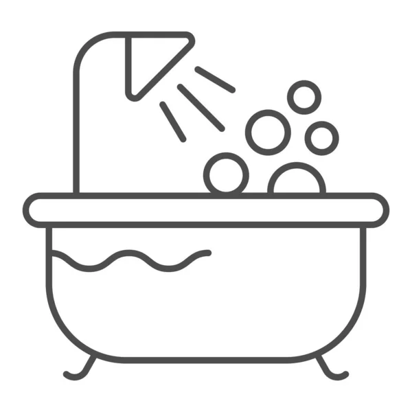 Fürdő vékony vonal ikon. Zuhany vektor illusztráció elszigetelt fehér. Fürdőkád vázlatos stílus design, tervezett web és app. 10. rész. — Stock Vector