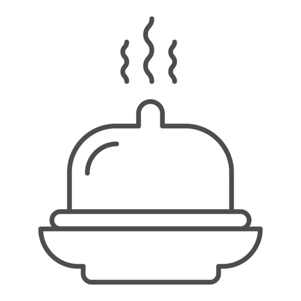 Plato icono de línea delgada. Ilustración del vector de bandeja aislada en blanco. Diseño de estilo de esquema de desayuno del hotel, diseñado para la web y la aplicación. Eps 10 . — Vector de stock