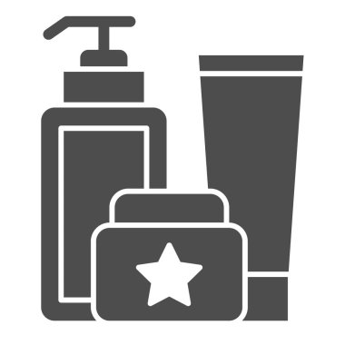 Kozmetik şişeleri sağlam ikon. Krem seti vektör çizimi beyaza izole edildi. Ağ ve uygulama için tasarlanmış kozmetik tüpleri kabartma stili tasarımı. Eps 10.