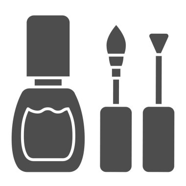 Tırnak cilası katı bir ikon. Tırnak cilası fırçaları vektör illüstrasyonunu beyaza izole eder. Enamel kabartma tasarımı, web ve uygulama için tasarlandı. Eps 10.