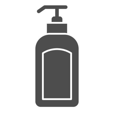 Dispenser katı simgesi. Losyon şişesi çizimi beyaza izole edilmiş. Web ve uygulama için tasarlanmış sifon kabartma tasarımı. Eps 10.