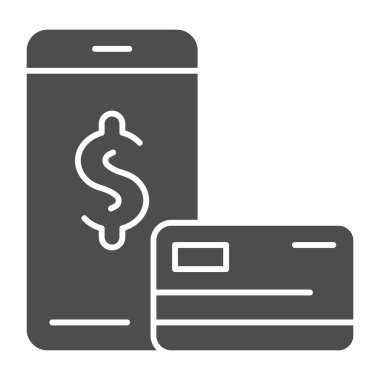 Çevrimiçi ödeme simgesi. Kredi kartı ve akıllı telefon vektör çizimi beyaza izole edildi. Mobil ödeme glifleri tasarımı, web ve uygulama için tasarlandı. Eps 10.