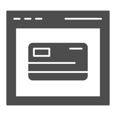 İnternet alışveriş simgesi. Bilgisayar tarayıcısı ve kredi kartı çizimi beyaza izole edildi. Çevrimiçi kart kayıt kabartma tasarımı, web ve uygulama için tasarlandı. Eps 10.