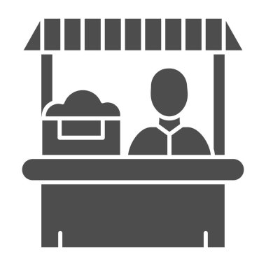 Çiftçi pazarı katı ikonu. Satıcı vektör illüstrasyonu beyazda izole edildi. Web ve uygulama için tasarlanmış kabartma tasarımı. Eps 10.