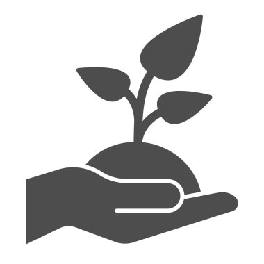 Elinde sağlam bir simge var. El vektör illüstrasyonundaki filiz beyaza izole edilmiş. Kol ve yaprak kabartma tasarımı, web ve uygulama için tasarlanmış. Eps 10.