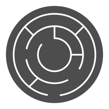 Yuvarlak labirent katı simgesi. Çember labirent vektör çizimi beyaza izole edildi. Çözüm kabartma tasarımı, web ve uygulama için tasarlandı. Eps 10.