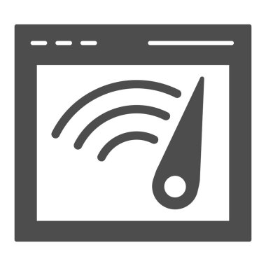 Tarayıcı hızı katı simgesi. Bilgisayar penceresi hız göstergesi çizimi beyaza izole edildi. Web tarayıcı, web ve uygulama için tasarlanmış ok glifli tasarım. Eps 10.