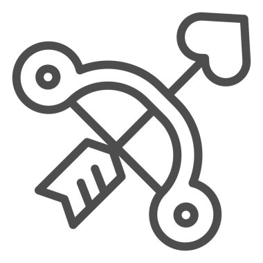 Sevgililer Günü oku ve yay çizgisi ikonu. Aşk vektör illüstrasyonu beyaza izole edildi. Aşk tanrısı yayı ve web ve uygulama için tasarlanmış bir ok tasarımı. Eps 10.