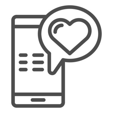 Aşk mesajı çizgisi simgesi. Beyazda izole edilmiş SMS vektör illüstrasyonlu akıllı telefon. İnternet ve uygulama için tasarlanmış kalp hatlı bir telefon. Eps 10.