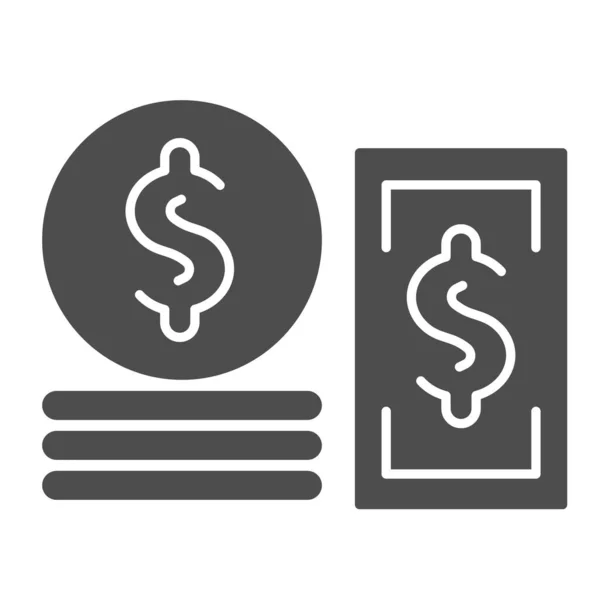 Bankbiljetten en munten stevig pictogram. Geld vector illustratie geïsoleerd op wit. Cash glyph stijl ontwerp, ontworpen voor web en app. Eps 10. — Stockvector