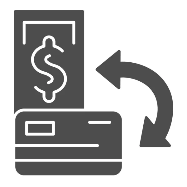 Cashback icona solida. Illustrazione vettoriale di banconote e carte di credito isolata su bianco. Design in stile glifo Transazione, progettato per web e app. Eps 10 . — Vettoriale Stock