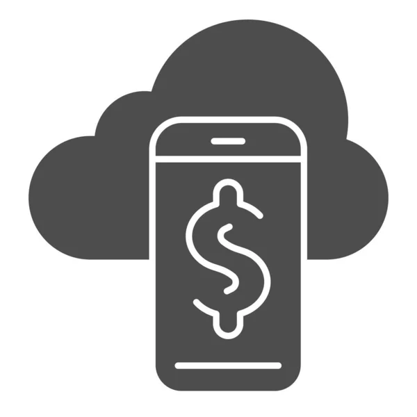 Sincronizzazione con smartphone icona solida. Illustrazione vettoriale cloud e telefono isolato su bianco. Dollaro sul design in stile glifo del telefono cellulare, progettato per web e app. Eps 10 . — Vettoriale Stock