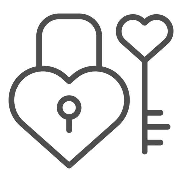 Zamek i klucz w ikonie linii kształtu serca. Kłódka miłości i ilustracja wektora klucza odizolowana na białym. Valentine zamek zarys stylu projektowania, przeznaczony do sieci web i aplikacji. Eps 10. — Wektor stockowy