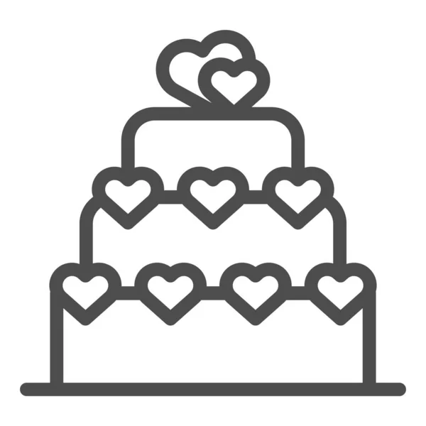 Love cake line icon. Valentine cake sign vector illustration isolated on white. Layered cake with heart outline style design, designed for web and app. Eps 10. — Stock Vector