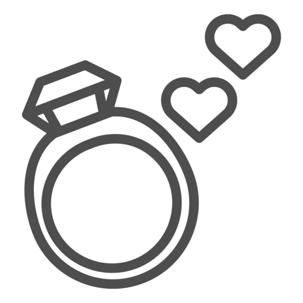 Wedding ring line icon. Ring with gemstone vector illustration isolated on white. Jewelry with hearts outline style design, designed for web and app. Eps 10. — Stock Vector