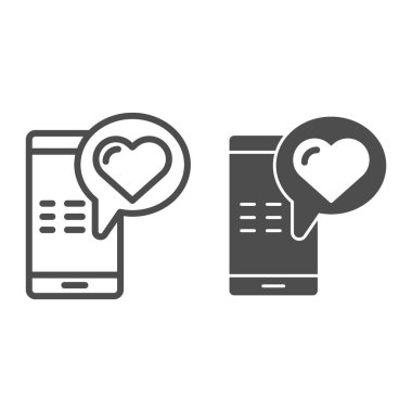 Aşk mesajı hattı ve sembol. Beyazda izole edilmiş SMS vektör illüstrasyonlu akıllı telefon. İnternet ve uygulama için tasarlanmış kalp hatlı bir telefon. Eps 10.