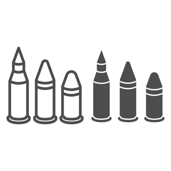 Línea de balas e icono de glifo. Ilustración de vectores de calibre aislada en blanco. Diseño de estilo de contorno de munición, diseñado para web y aplicación. Eps 10 . — Archivo Imágenes Vectoriales